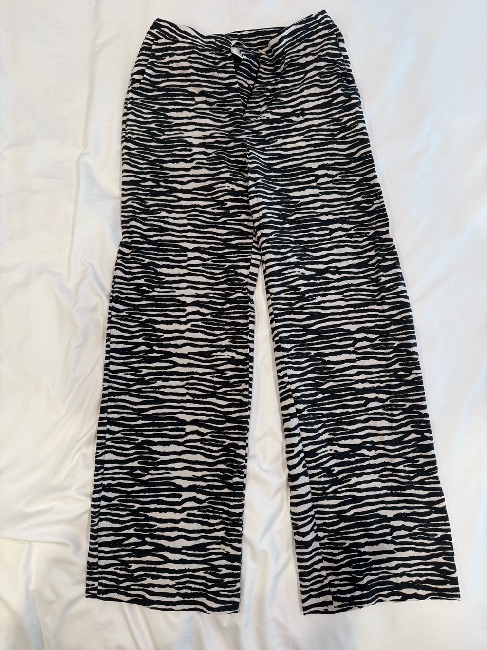 H&M Black & Cream Zebra-Print Wide-Leg Pants